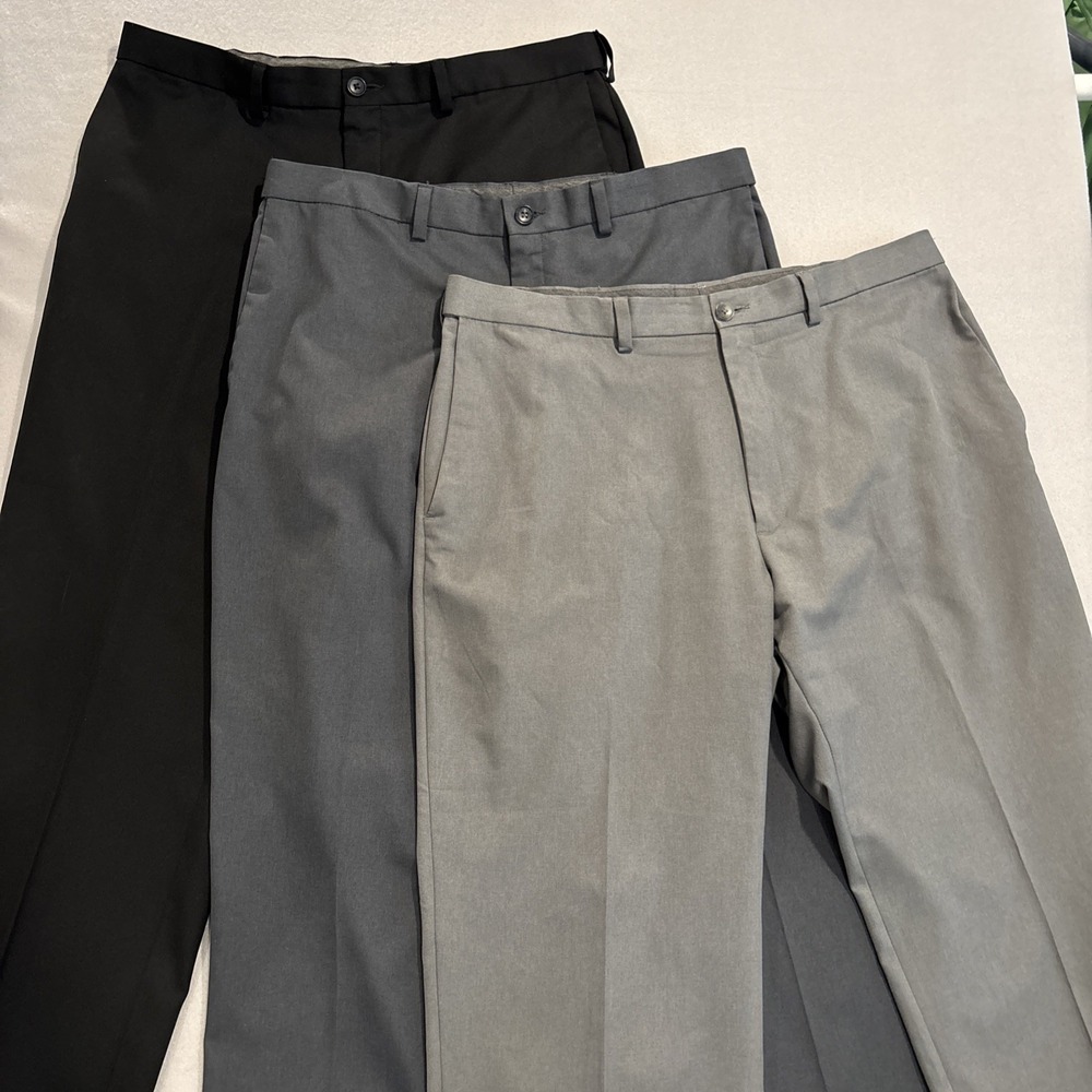 (3 Pair) Haggar 40x30 Cool Pro 18‎ Flat Front Straight Fit Golf Casual Pants EUC
